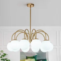 Mid-Century Frosted Glass Globe Bubble Round Chandelier