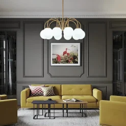 Mid-Century Frosted Glass Globe Bubble Round Chandelier
