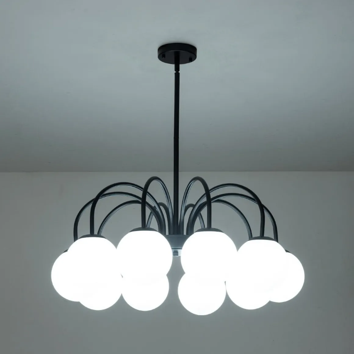 Mid-Century Frosted Glass Globe Bubble Round Chandelier