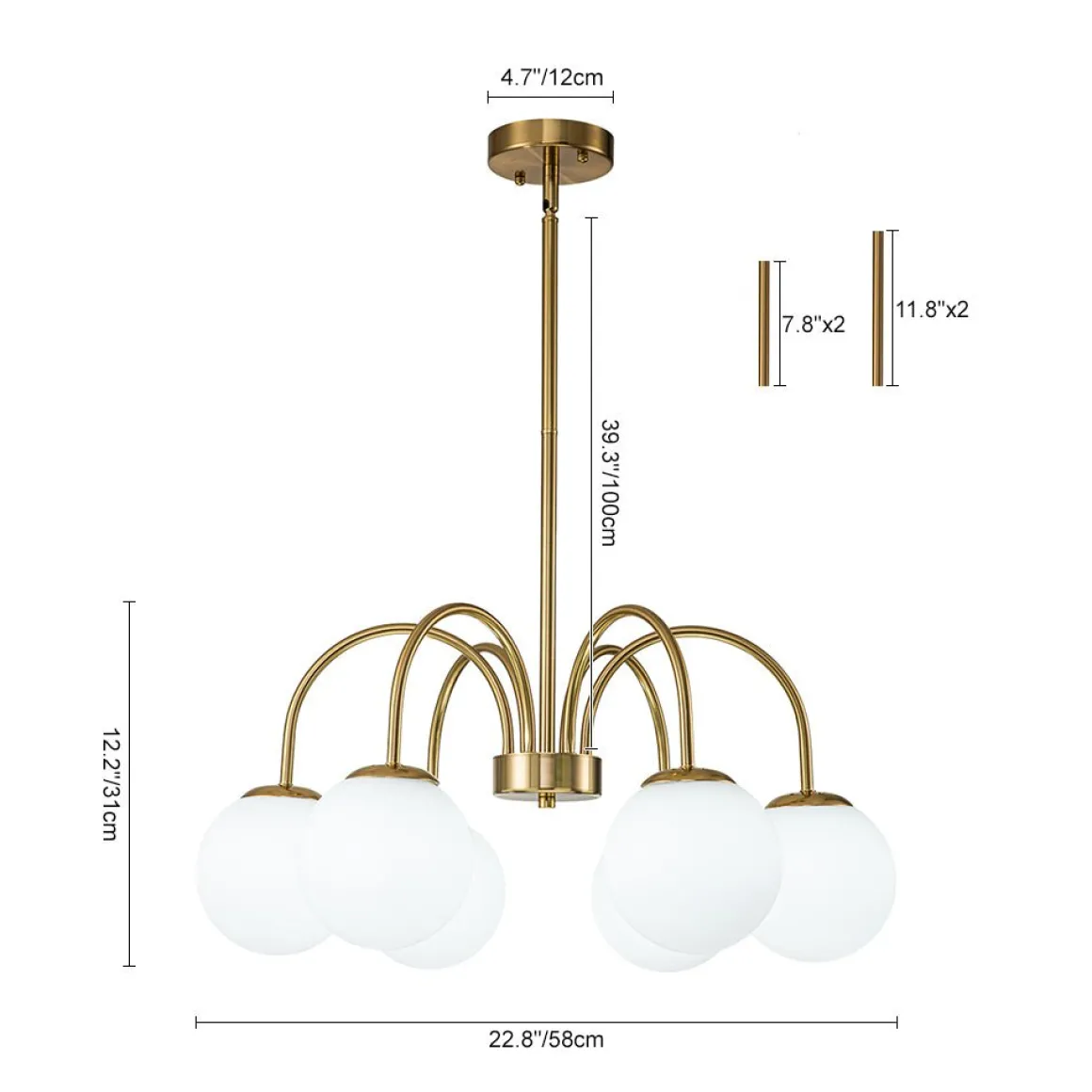 Mid-Century Frosted Glass Globe Bubble Round Chandelier