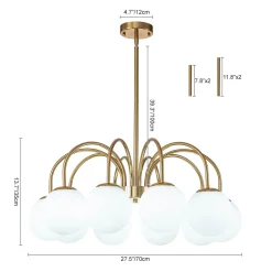 Mid-Century Frosted Glass Globe Bubble Round Chandelier