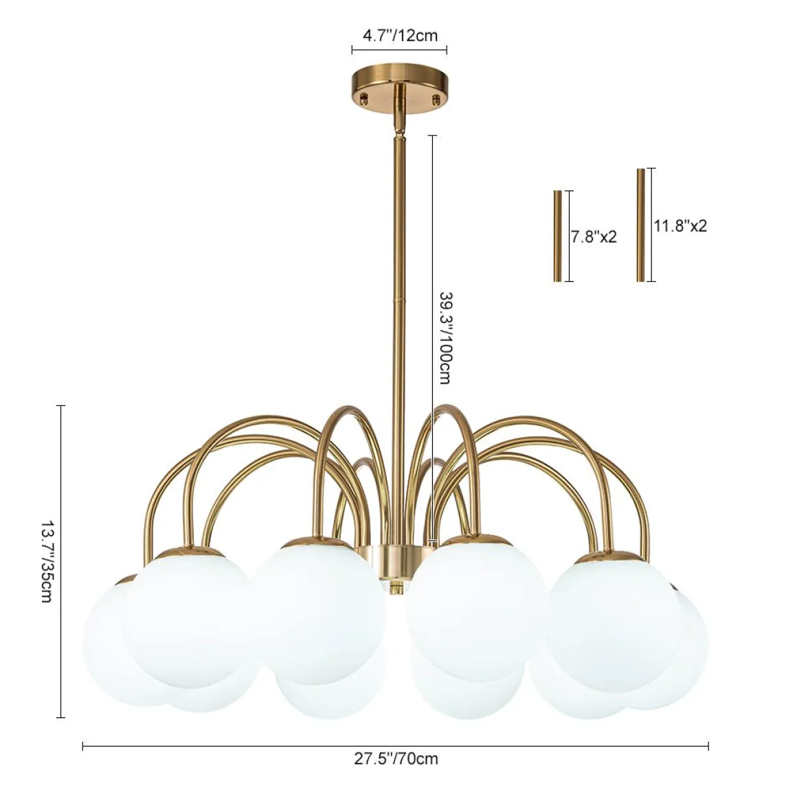 Mid-Century Frosted Glass Globe Bubble Round Chandelier
