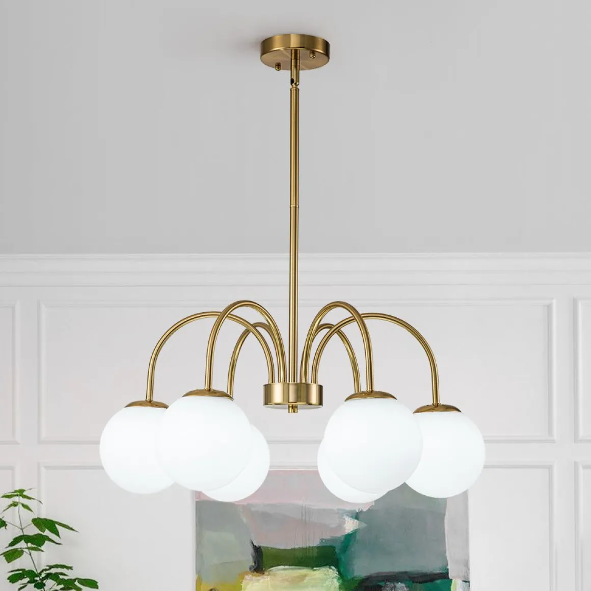 Mid-Century Frosted Glass Globe Bubble Round Chandelier