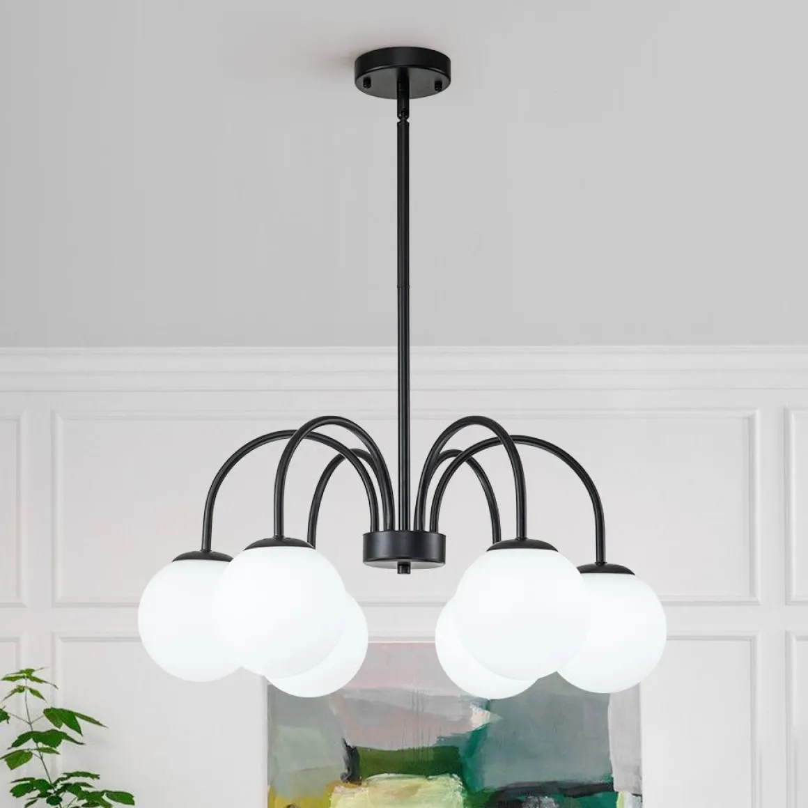 Mid-Century Frosted Glass Globe Bubble Round Chandelier