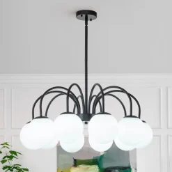 Mid-Century Frosted Glass Globe Bubble Round Chandelier