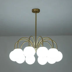 Mid-Century Frosted Glass Globe Bubble Round Chandelier