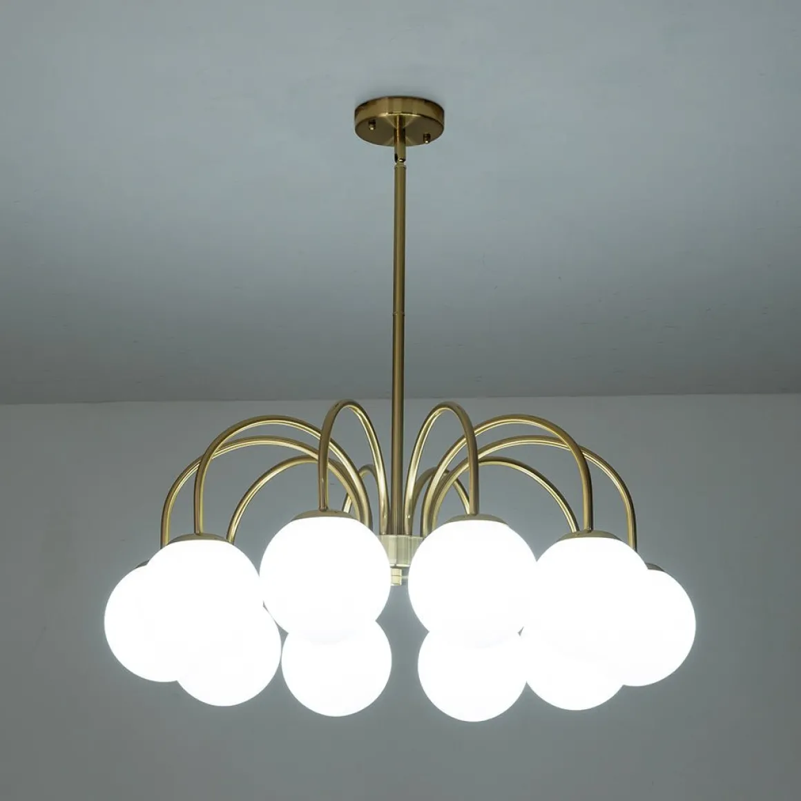 Mid-Century Frosted Glass Globe Bubble Round Chandelier