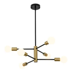 Mid-century 6-Light Black Brass Tiered Sputnik Chandelier