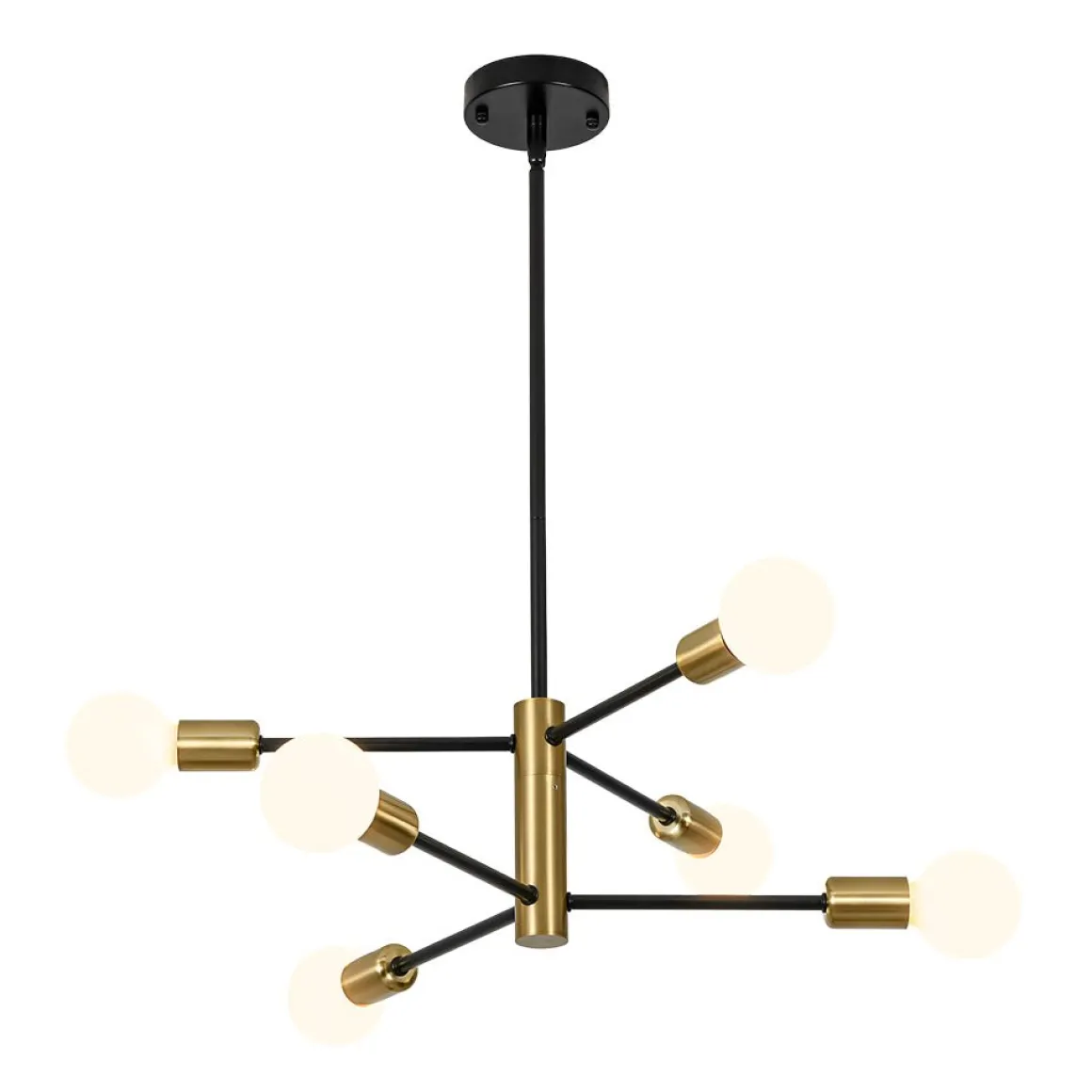 Mid-century 6-Light Black Brass Tiered Sputnik Chandelier