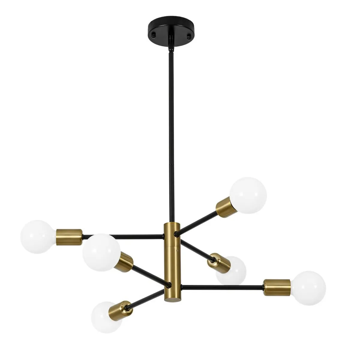 Mid-century 6-Light Black Brass Tiered Sputnik Chandelier