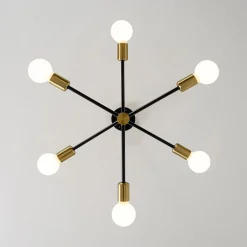 Mid-century 6-Light Black Brass Tiered Sputnik Chandelier
