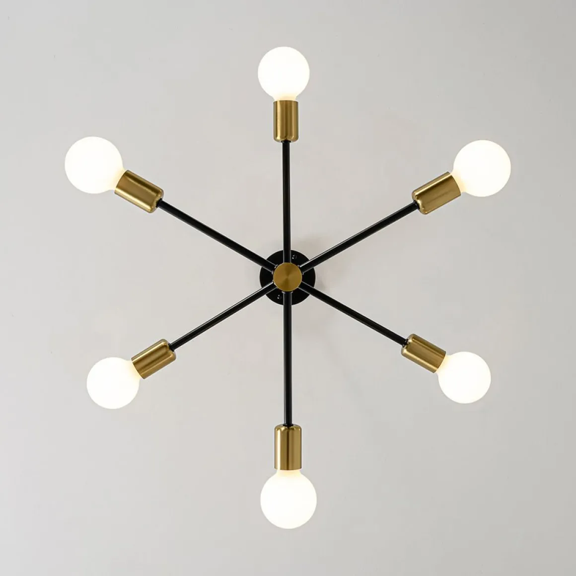 Mid-century 6-Light Black Brass Tiered Sputnik Chandelier