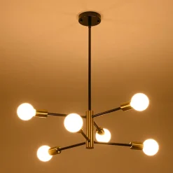 Mid-century 6-Light Black Brass Tiered Sputnik Chandelier