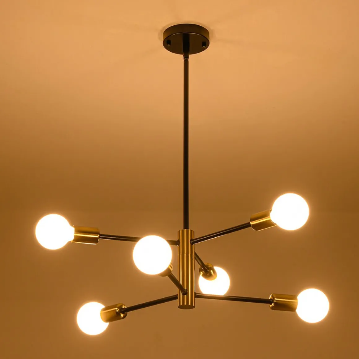Mid-century 6-Light Black Brass Tiered Sputnik Chandelier