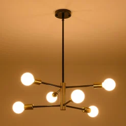 Mid-century 6-Light Black Brass Tiered Sputnik Chandelier