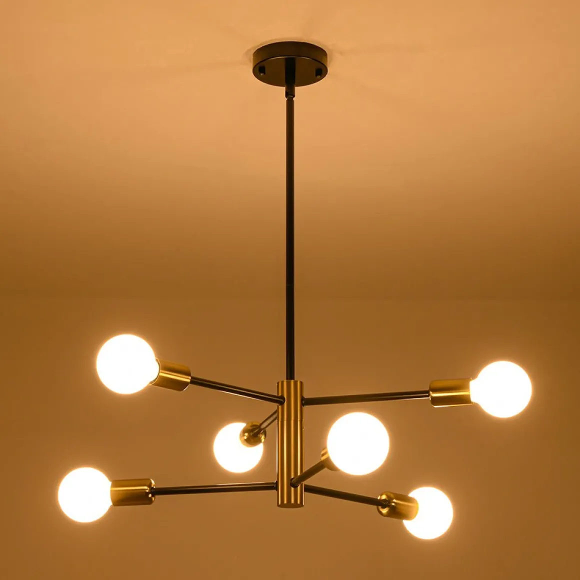 Mid-century 6-Light Black Brass Tiered Sputnik Chandelier