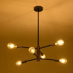 Mid-century 6-Light Black Brass Tiered Sputnik Chandelier