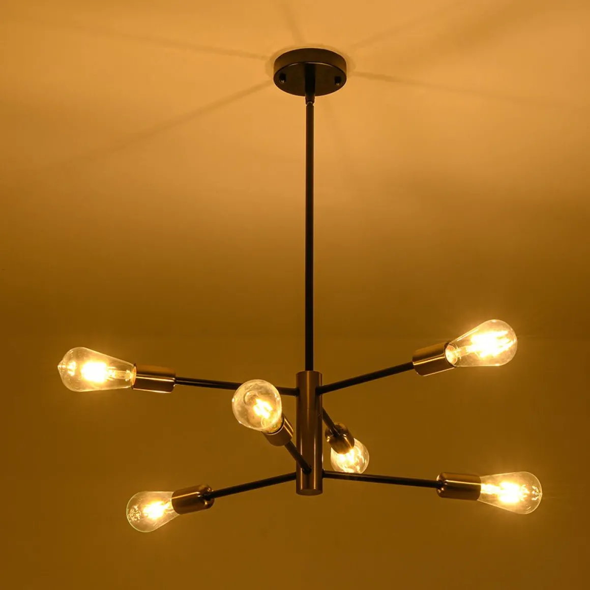 Mid-century 6-Light Black Brass Tiered Sputnik Chandelier