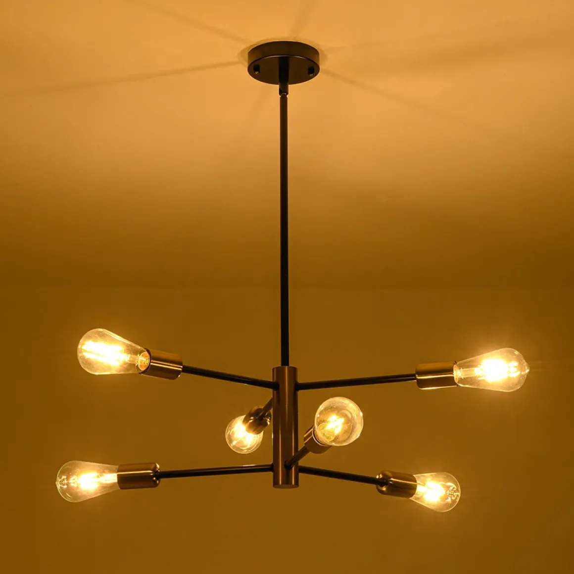 Mid-century 6-Light Black Brass Tiered Sputnik Chandelier