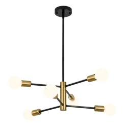 Mid-century 6-Light Black Brass Tiered Sputnik Chandelier