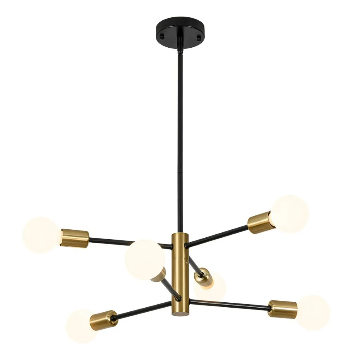 Mid-century 6-Light Black Brass Tiered Sputnik Chandelier