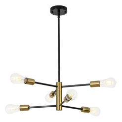 Mid-century 6-Light Black Brass Tiered Sputnik Chandelier