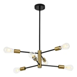 Mid-century 6-Light Black Brass Tiered Sputnik Chandelier