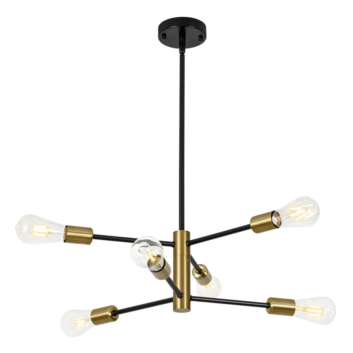 Mid-century 6-Light Black Brass Tiered Sputnik Chandelier