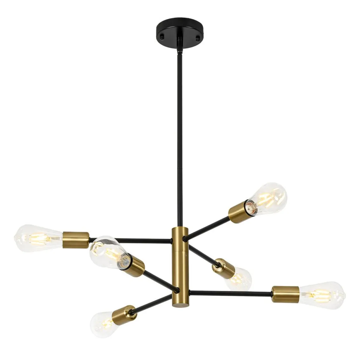 Mid-century 6-Light Black Brass Tiered Sputnik Chandelier