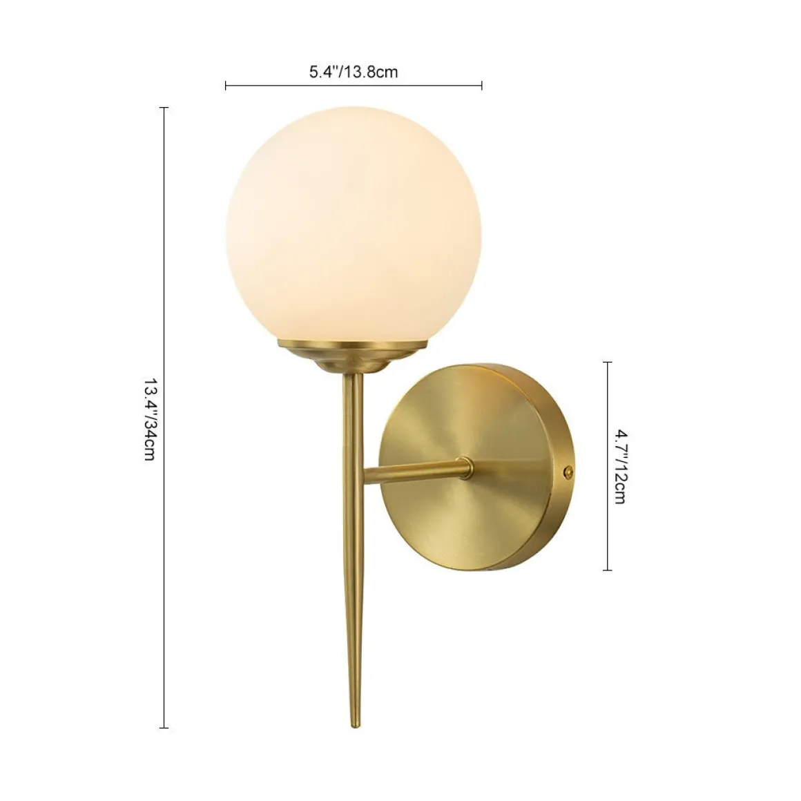 Mid-Century 1-Light Brass Frosted Glass Globe Wall Sconce