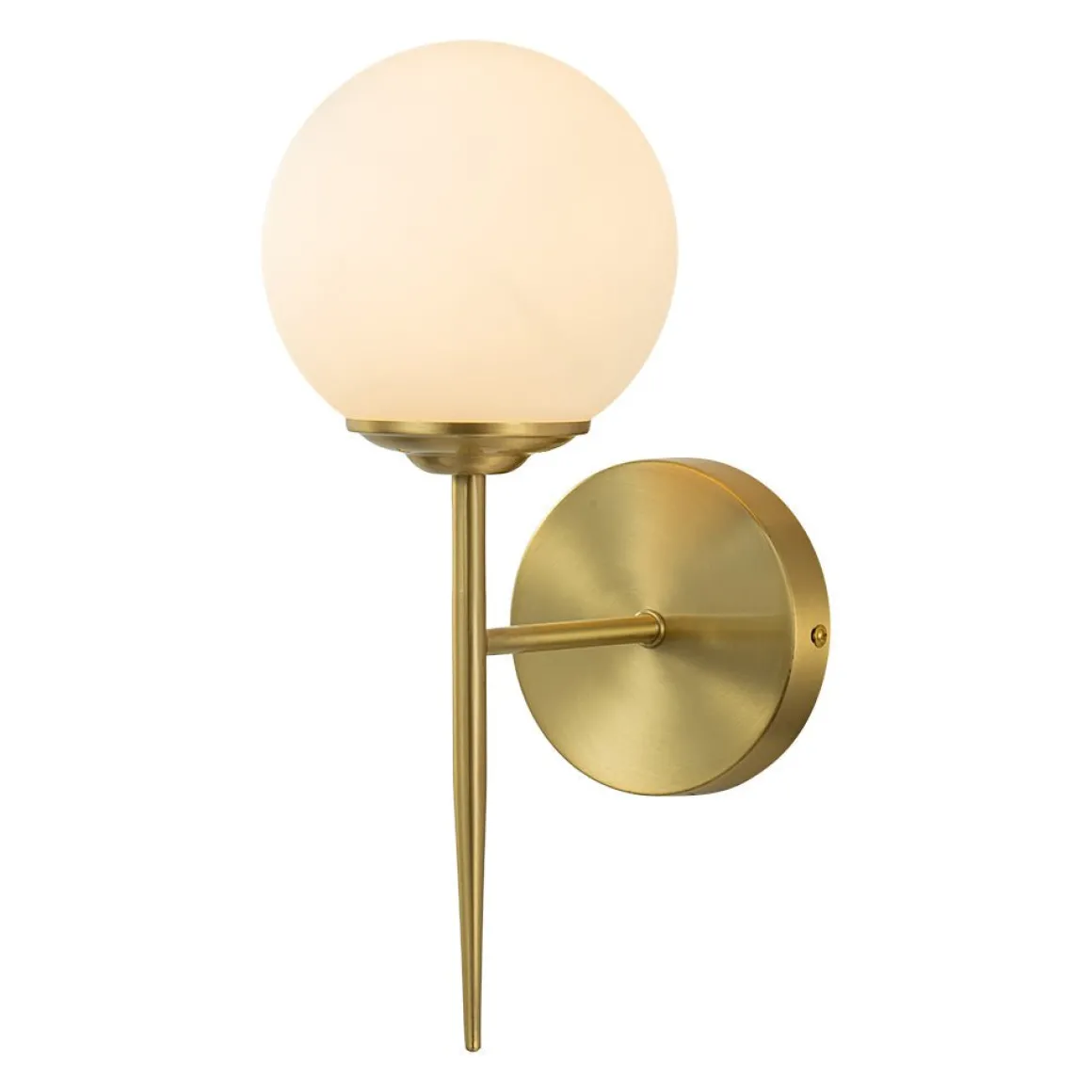 Mid-Century 1-Light Brass Frosted Glass Globe Wall Sconce