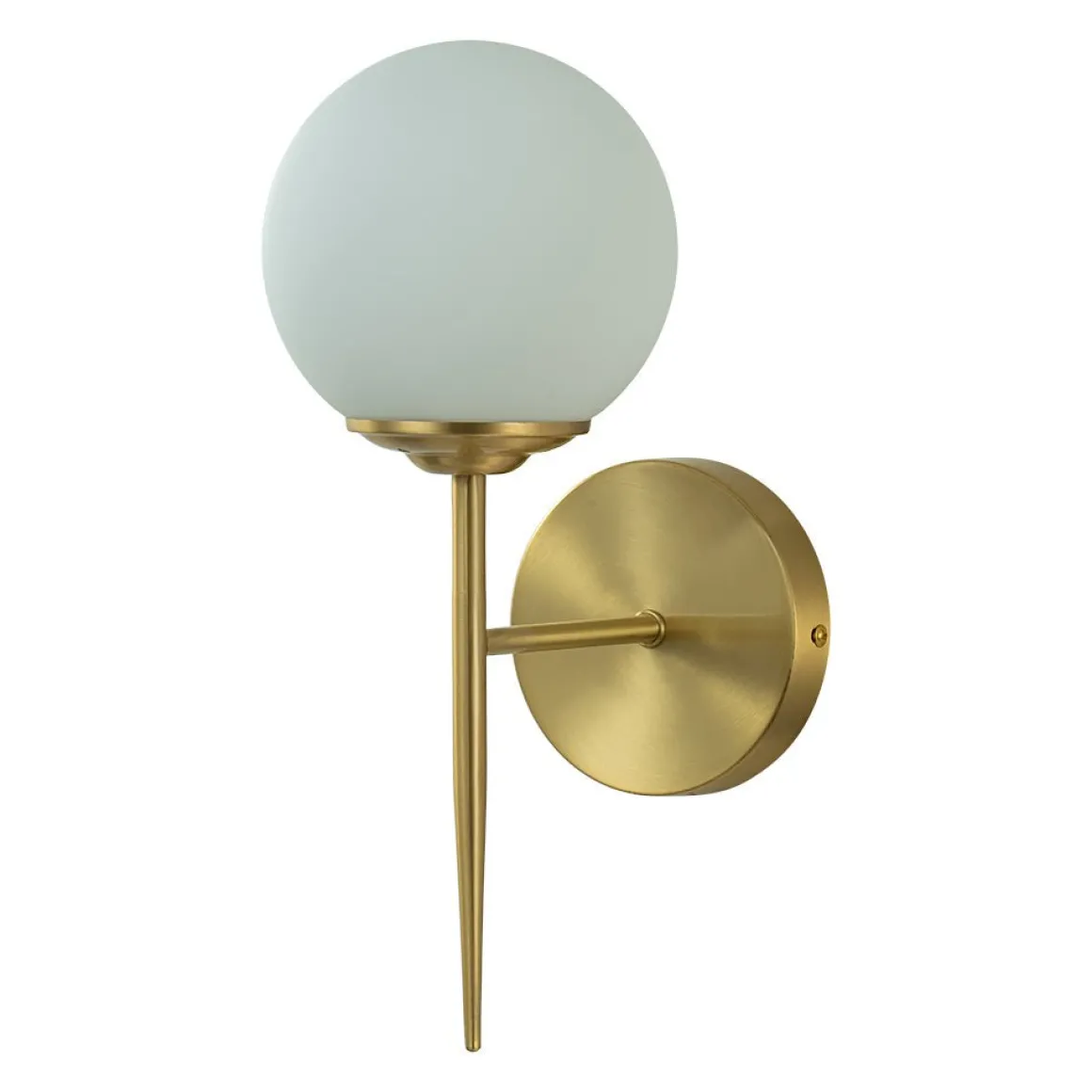 Mid-Century 1-Light Brass Frosted Glass Globe Wall Sconce