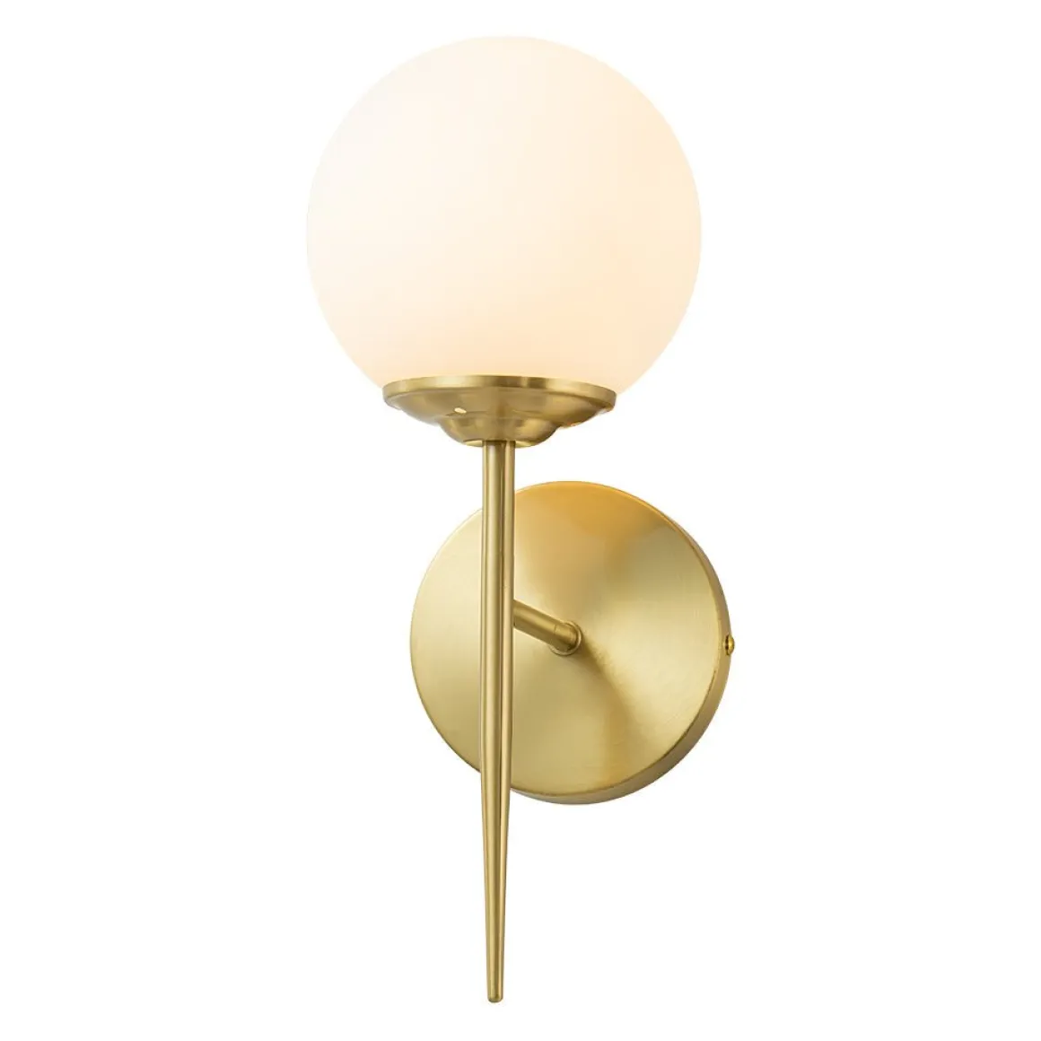 Mid-Century 1-Light Brass Frosted Glass Globe Wall Sconce
