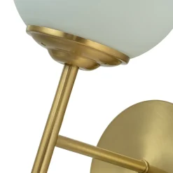 Mid-Century 1-Light Brass Frosted Glass Globe Wall Sconce