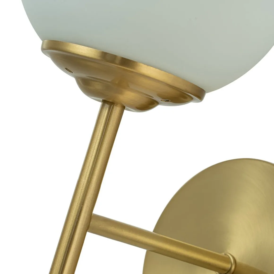 Mid-Century 1-Light Brass Frosted Glass Globe Wall Sconce