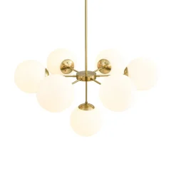 Mid-Century 7-light Brass Opal Glass Globe Sputnik Chandelier