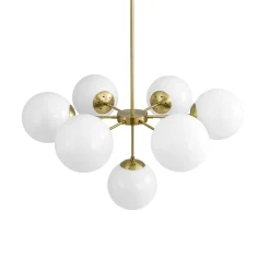 Mid-Century 7-light Brass Opal Glass Globe Sputnik Chandelier