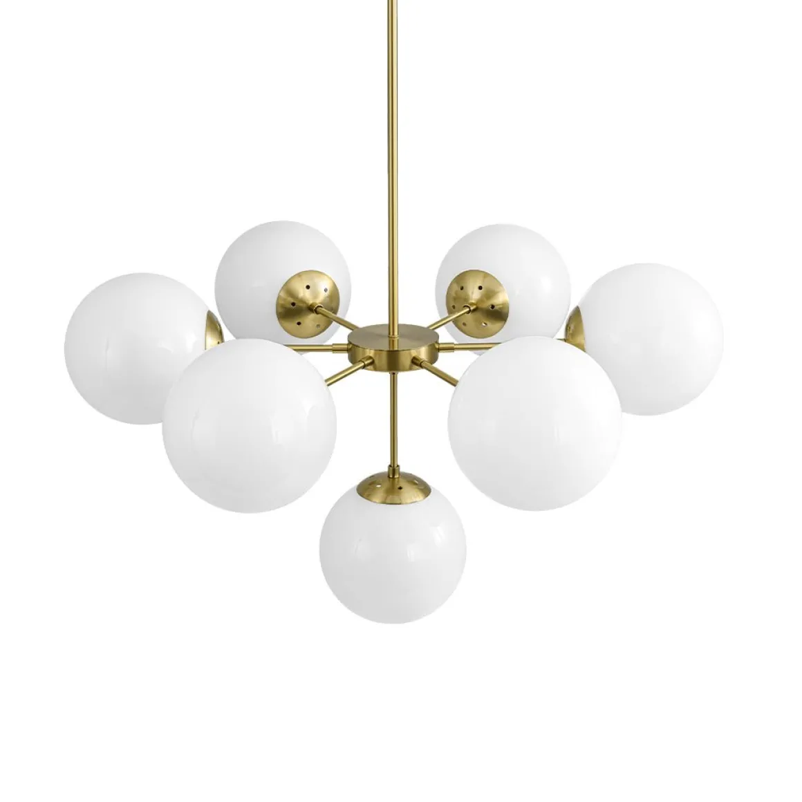 Mid-Century 7-light Brass Opal Glass Globe Sputnik Chandelier