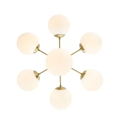 Mid-Century 7-light Brass Opal Glass Globe Sputnik Chandelier
