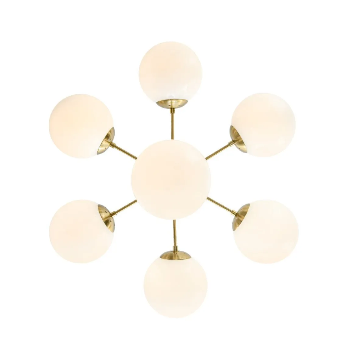 Mid-Century 7-light Brass Opal Glass Globe Sputnik Chandelier