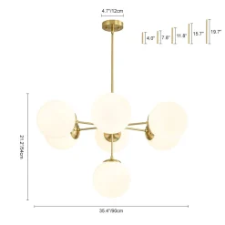 Mid-Century 7-light Brass Opal Glass Globe Sputnik Chandelier