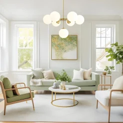 Mid-Century 7-light Brass Opal Glass Globe Sputnik Chandelier