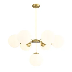 Mid-Century 7-light Brass Opal Glass Globe Sputnik Chandelier
