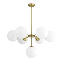Mid-Century 7-light Brass Opal Glass Globe Sputnik Chandelier