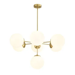 Mid-Century 7-light Brass Opal Glass Globe Sputnik Chandelier
