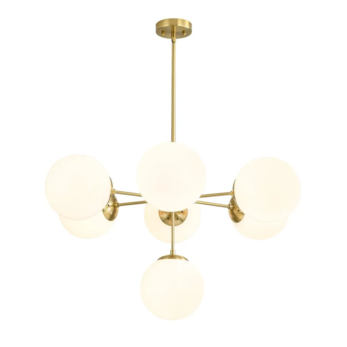 Mid-Century 7-light Brass Opal Glass Globe Sputnik Chandelier