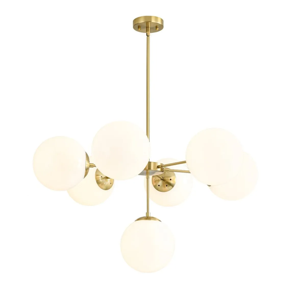Mid-Century 7-light Brass Opal Glass Globe Sputnik Chandelier