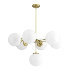 Mid-Century 7-light Brass Opal Glass Globe Sputnik Chandelier