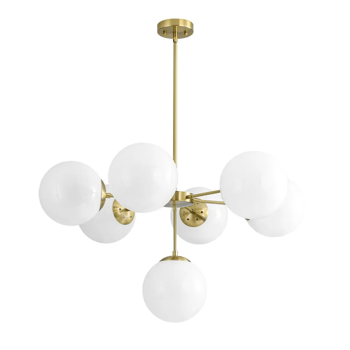 Mid-Century 7-light Brass Opal Glass Globe Sputnik Chandelier