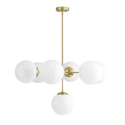 Mid-Century 7-light Brass Opal Glass Globe Sputnik Chandelier